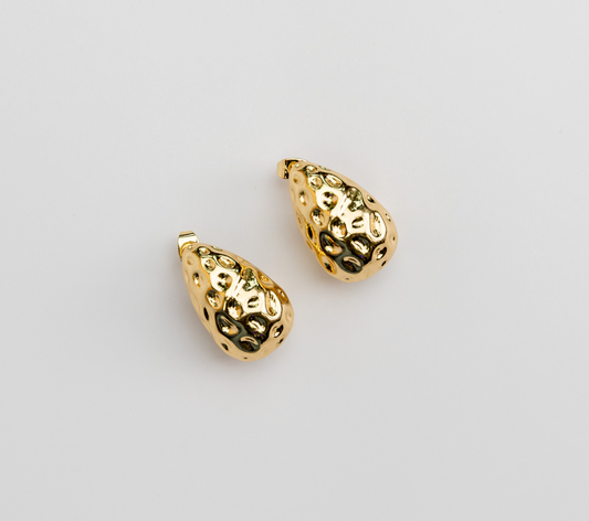 Chunky hammered gold teardrop earrings